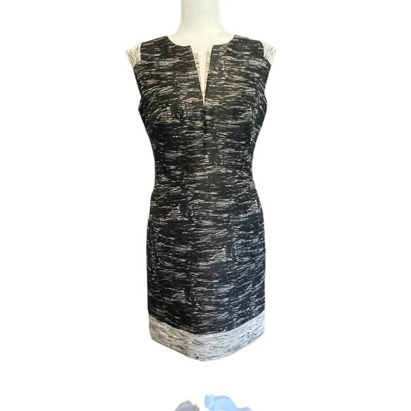 Lafayette 148 New York Size 6 Zelina Black Tan Sleeveless V Neck Sheath Dress - Picture 1 of 7